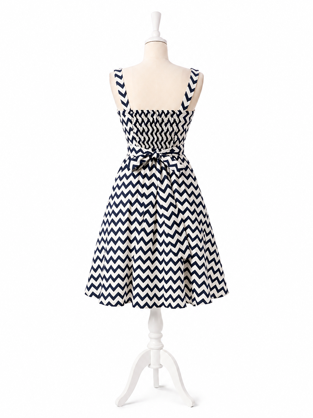 Vestito donna zig zag bianco e blu navy al ginocchio