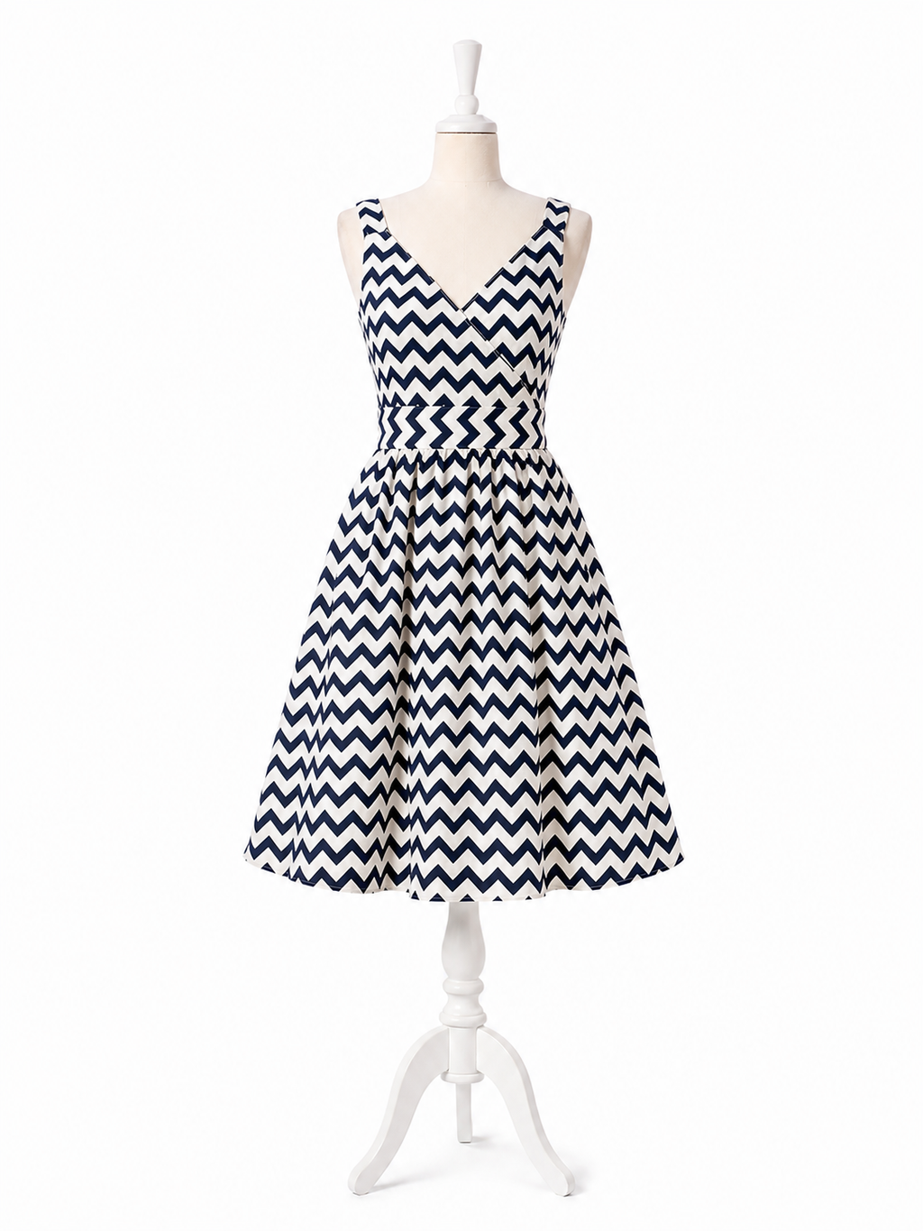 Vestito donna zig zag bianco e blu navy al ginocchio