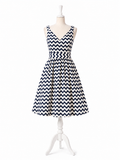 Vestito donna zig zag bianco e blu navy al ginocchio