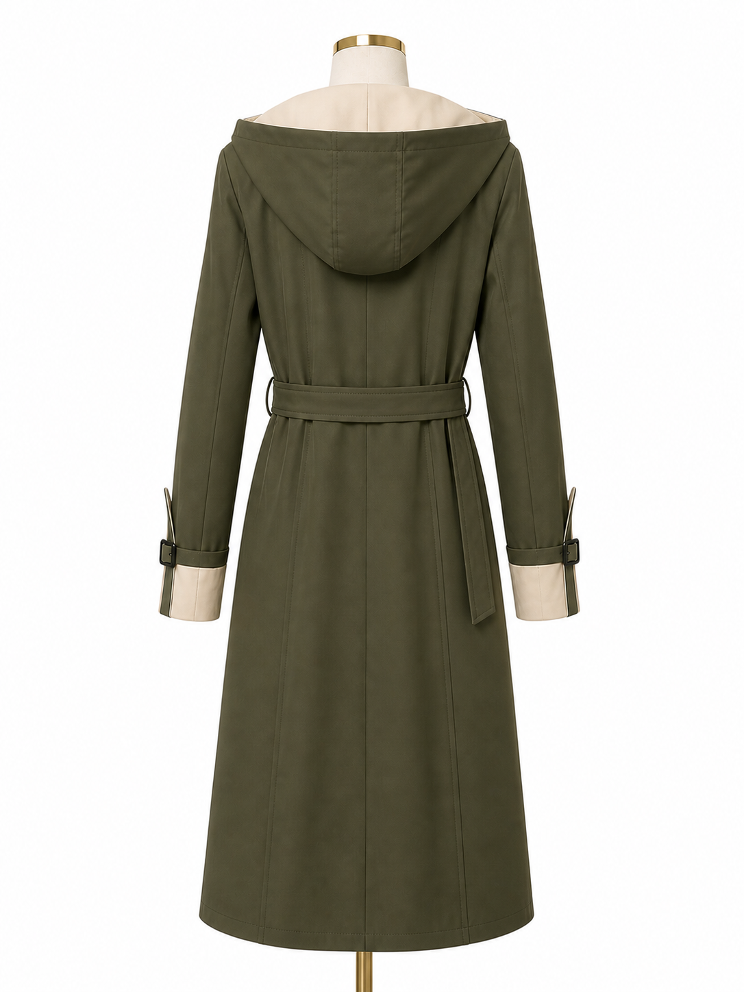 Impermeabile donna beige e verde militare con cappuccio
