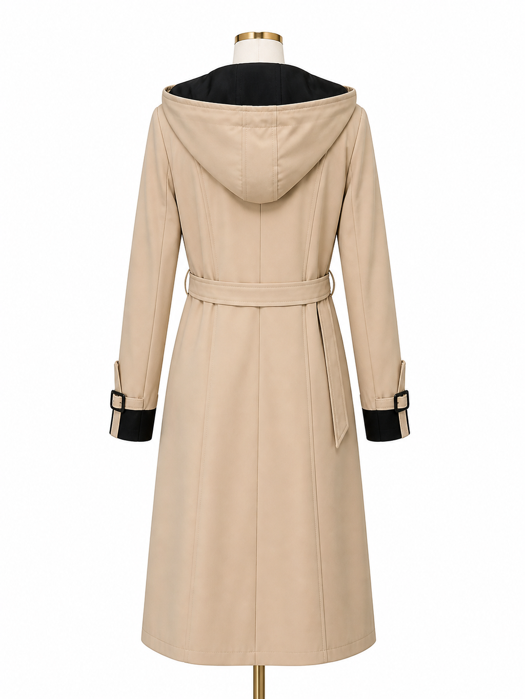 Impermeabile donna beige e verde militare con cappuccio