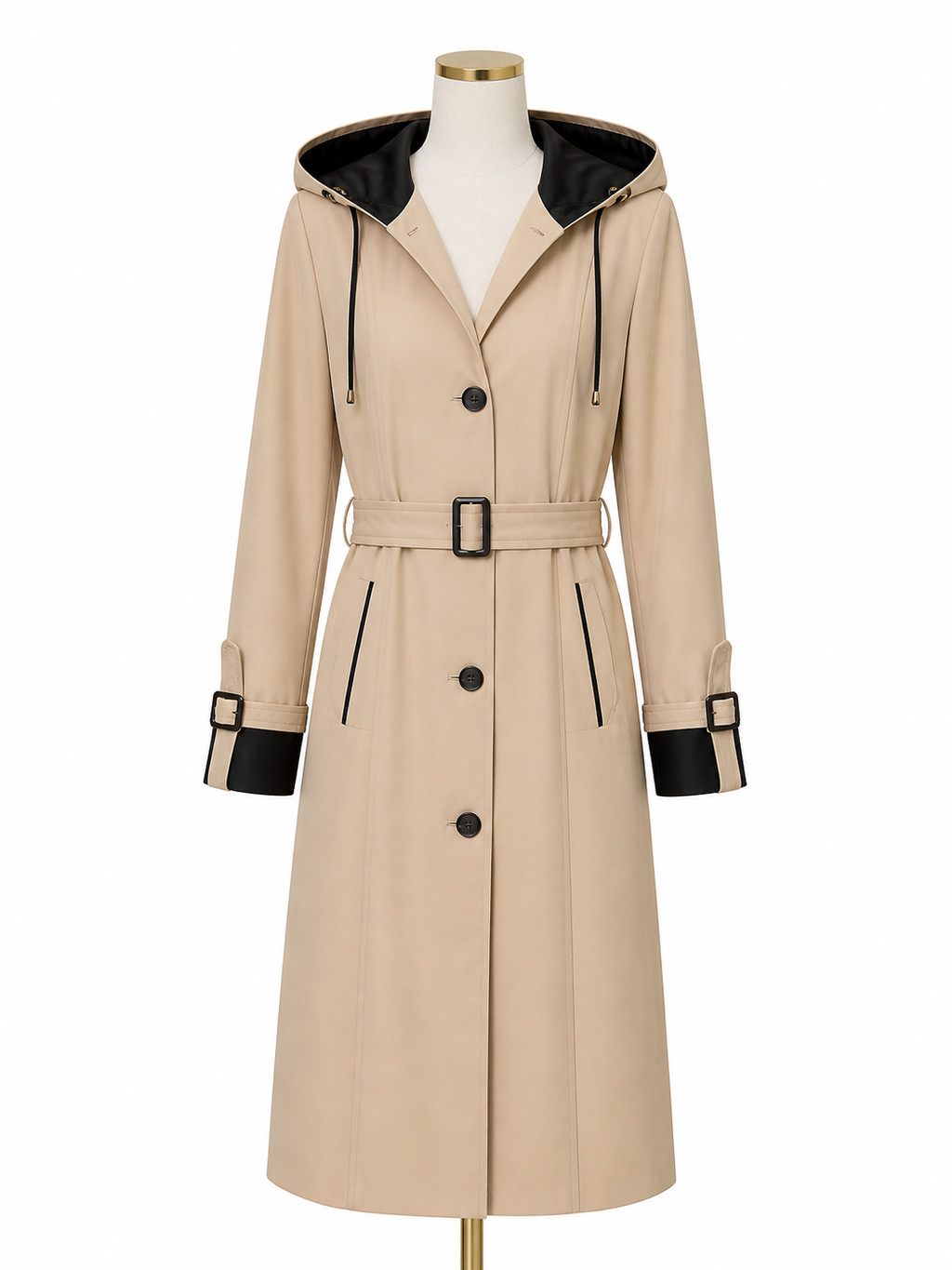 Impermeabile donna beige e verde militare con cappuccio