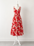 Vestito lungo floreale donna rosso