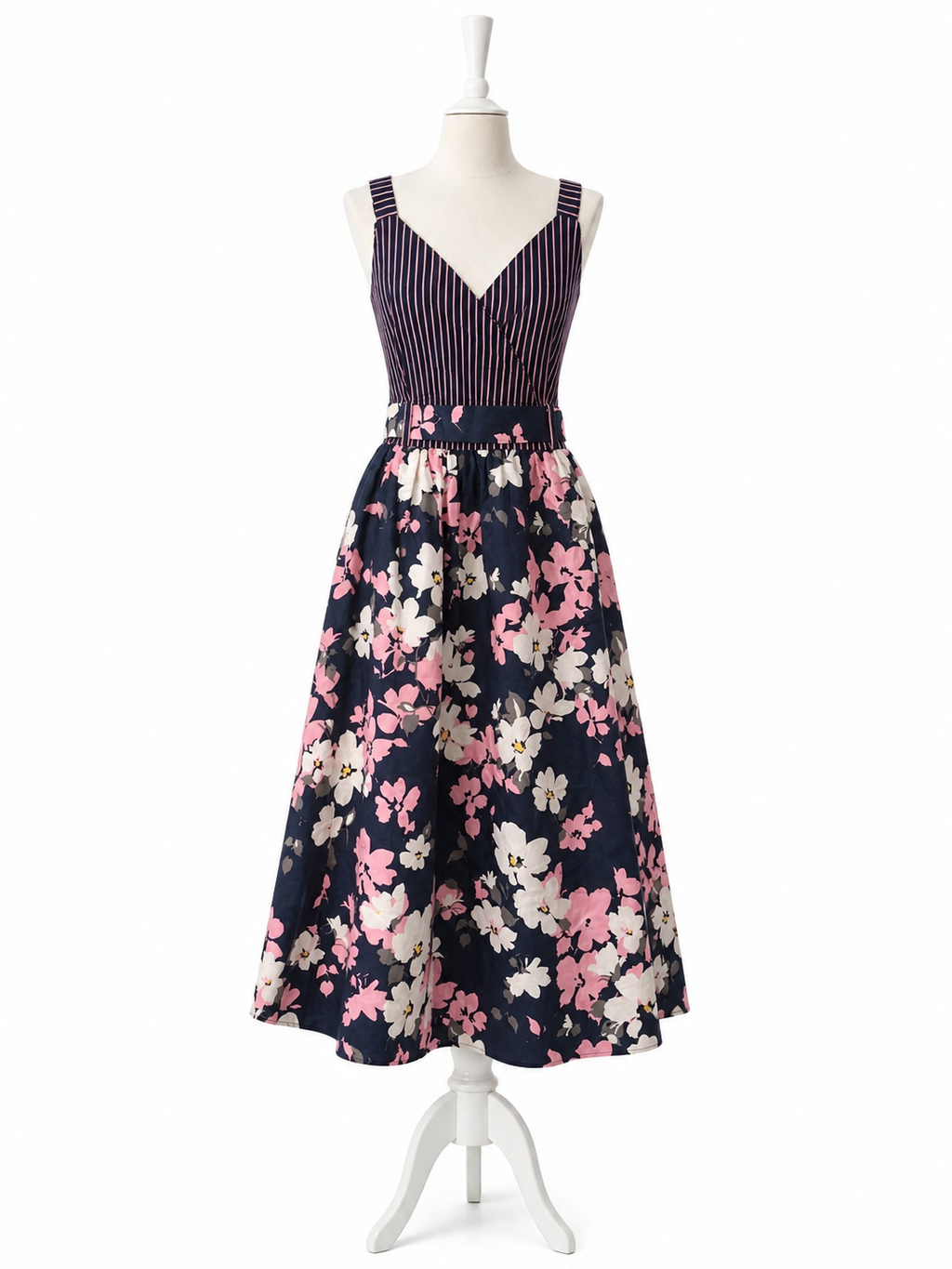Vestito lungo floreale donna blu navy