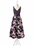 Vestito lungo floreale donna blu navy