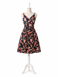 Vestito floreale donna blu navy al ginocchio